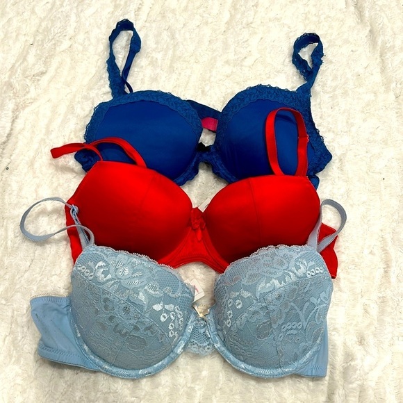 PINK FOREVER 21 Bundle of 3 red blue women’s bras size 34 B - Picture 1 of 6